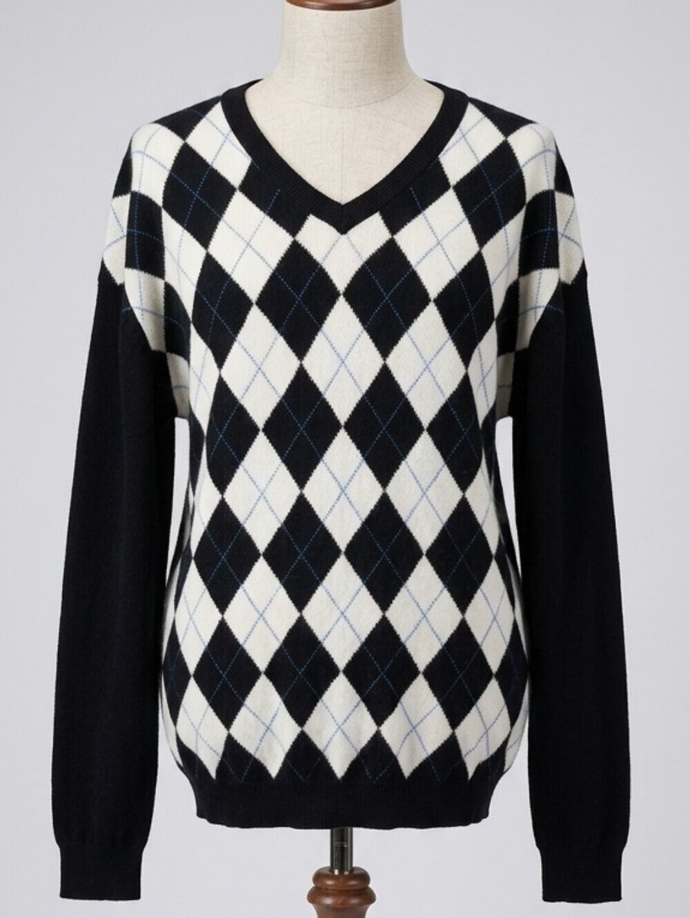 Peter Millar 100% Pure Cashmere Black/White Argyle Long Sleeve Men's Sweater